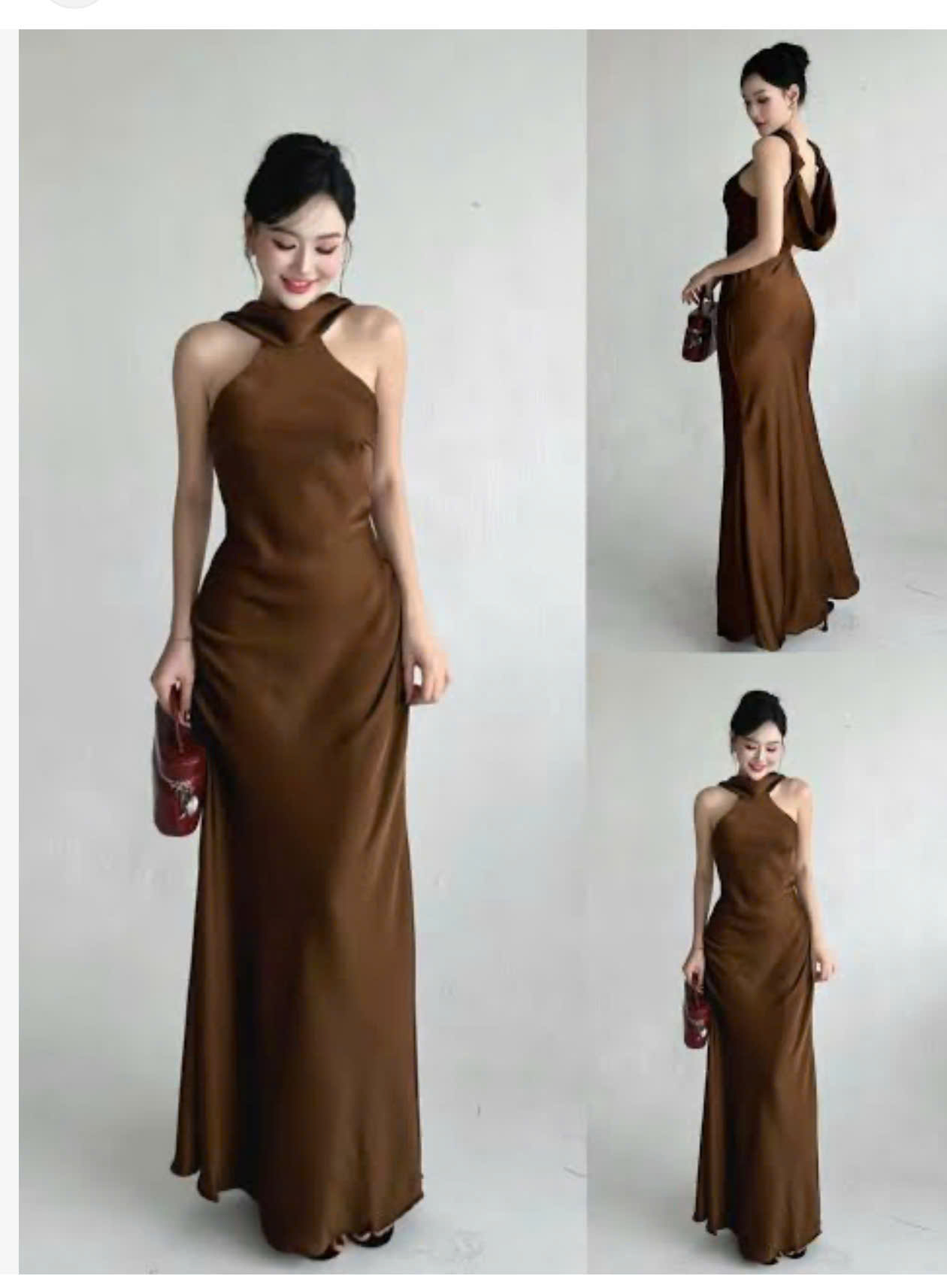 Đầm Dự Tiệc Cổ Yếm Xoắn Lưng Đổ Dáng Đuôi Cá